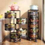 Low Price Wheeled Kitchen Bathroom Rotating Shelf Baskets Fruit Vegetable Storage Racks Kitchen Trolley Cart Organizer