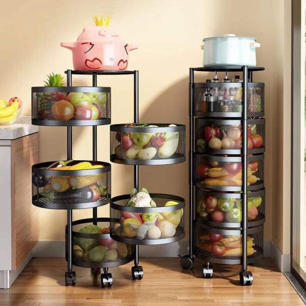 Low Price Wheeled Kitchen Bathroom Rotating Shelf Baskets Fruit Vegetable Storage Racks Kitchen Trolley Cart Organizer