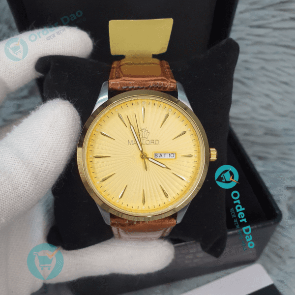 Maxlord 3746 Premium Leather Watch (Gold+Reddish-Brown) Color