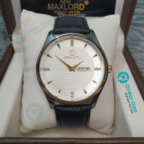 Maxlord 7149 G2 Leather Premium Watch (Black+White)