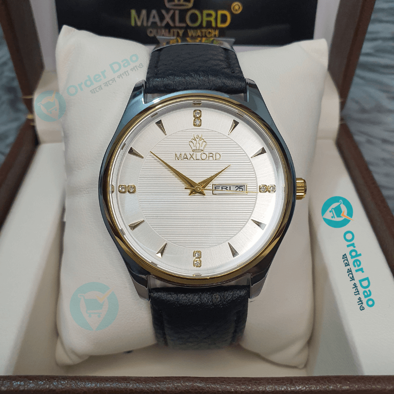 Maxlord 7149 G2 Leather Premium Watch (Black+White)