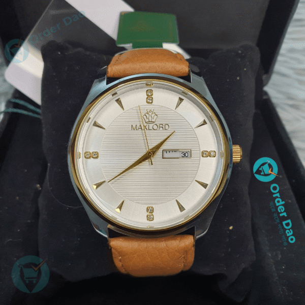 Maxlord 7149 G2 Premium Leather Watch (Brown+White)