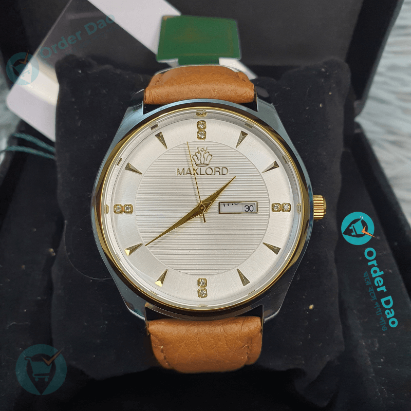 Maxlord 7149 G2 Premium Leather Watch (Brown+White)